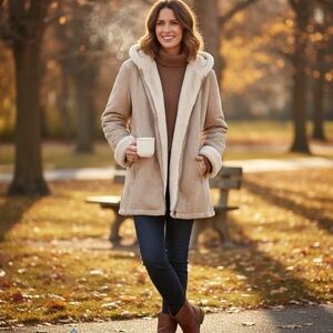 St. John's Bay Tan Teddy Jacket with Hood